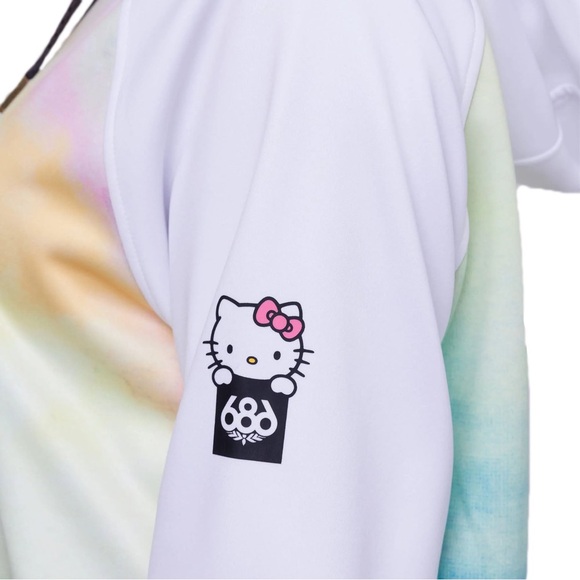 686 x Hello Kitty Cloud Ladies Colorful Pastel Tie Dye Bonded Fleece Hoodie Sz L - Picture 9 of 9